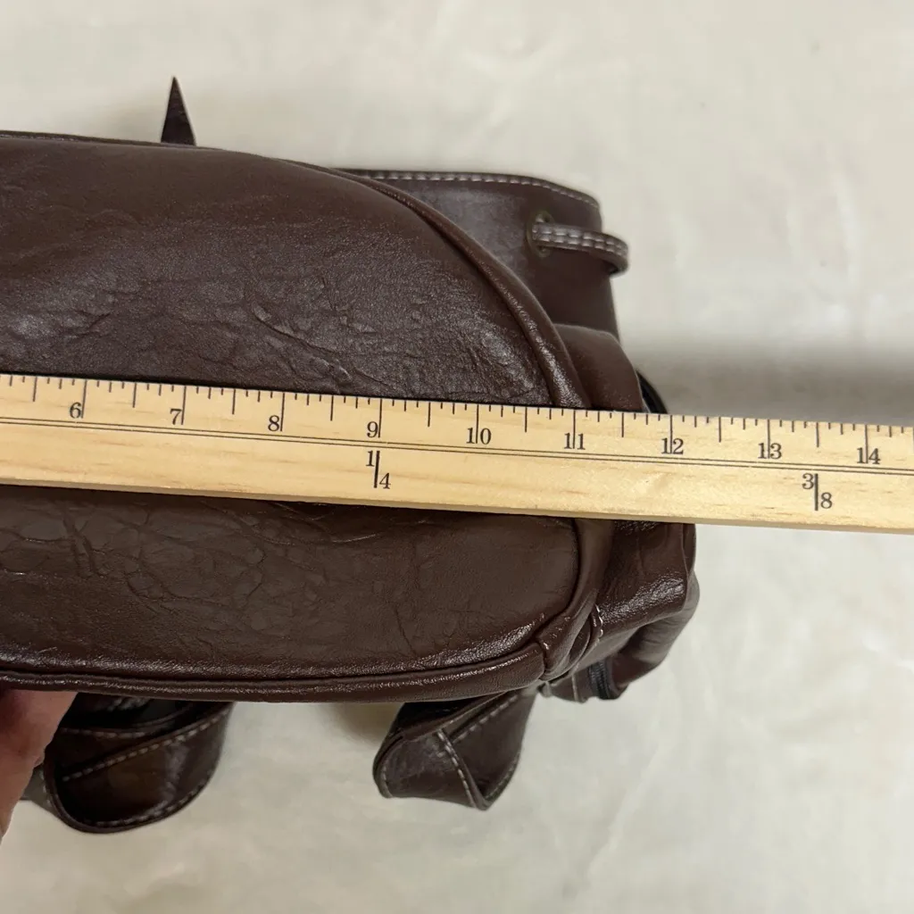 Vintage Yongle Drawstring Backpack with many pockets unisex Brown - Image 10