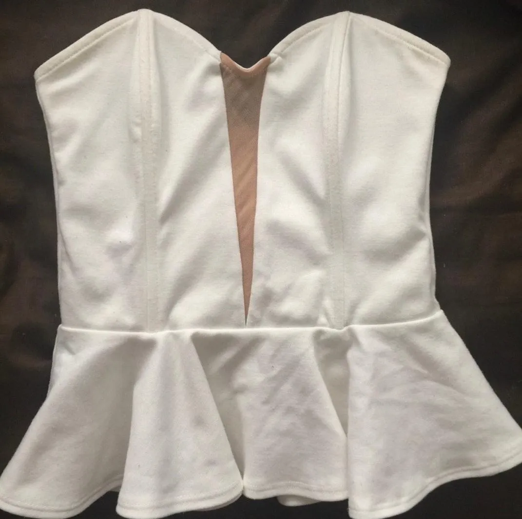 Strapless Peplum Mesh Top - Image 7