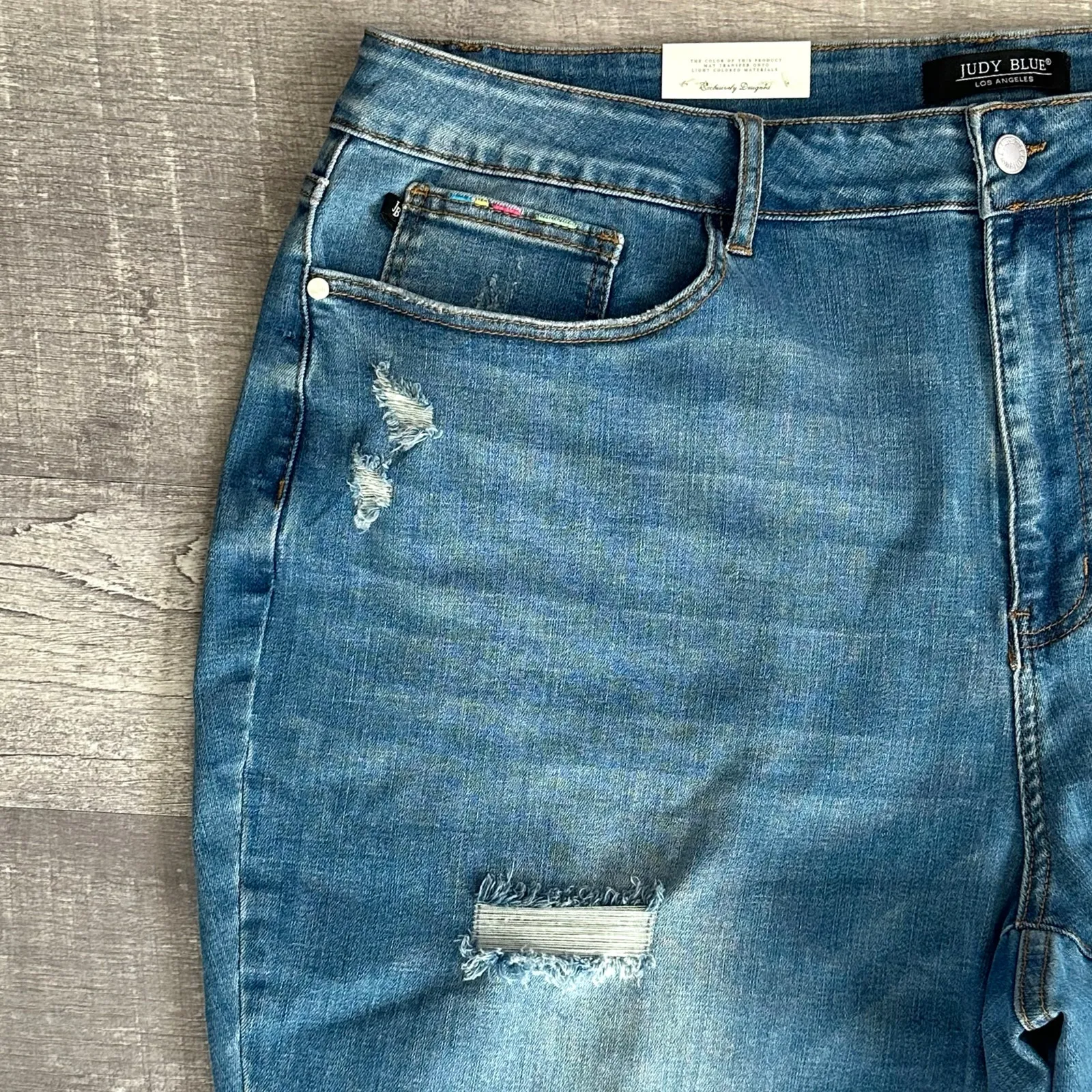 Judy Blue NEW Distressed Skinny Jean 24W High Rise Rainbow Embroidered JB88286 - Image 3