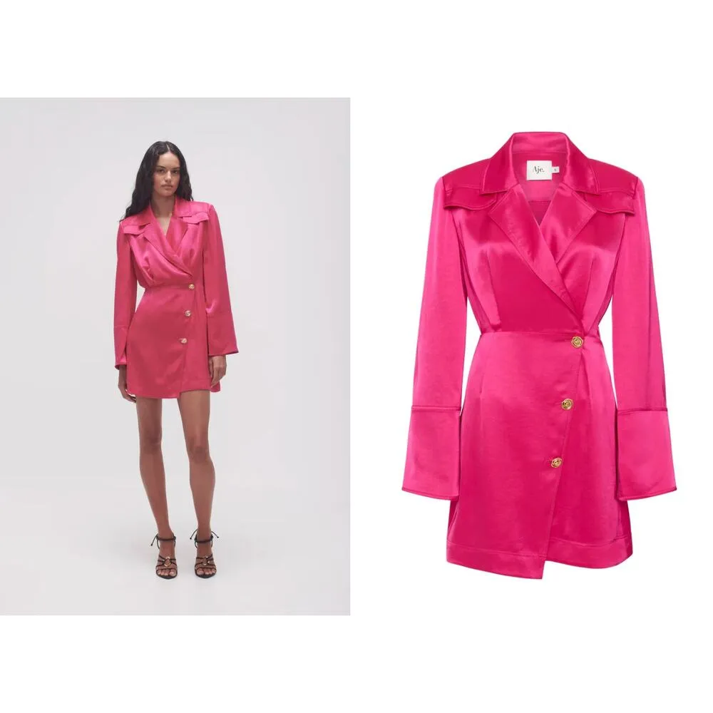 AJE Echo Mini Shirt Dress in Hot Pink Satin NEW Size 2 - Image 3