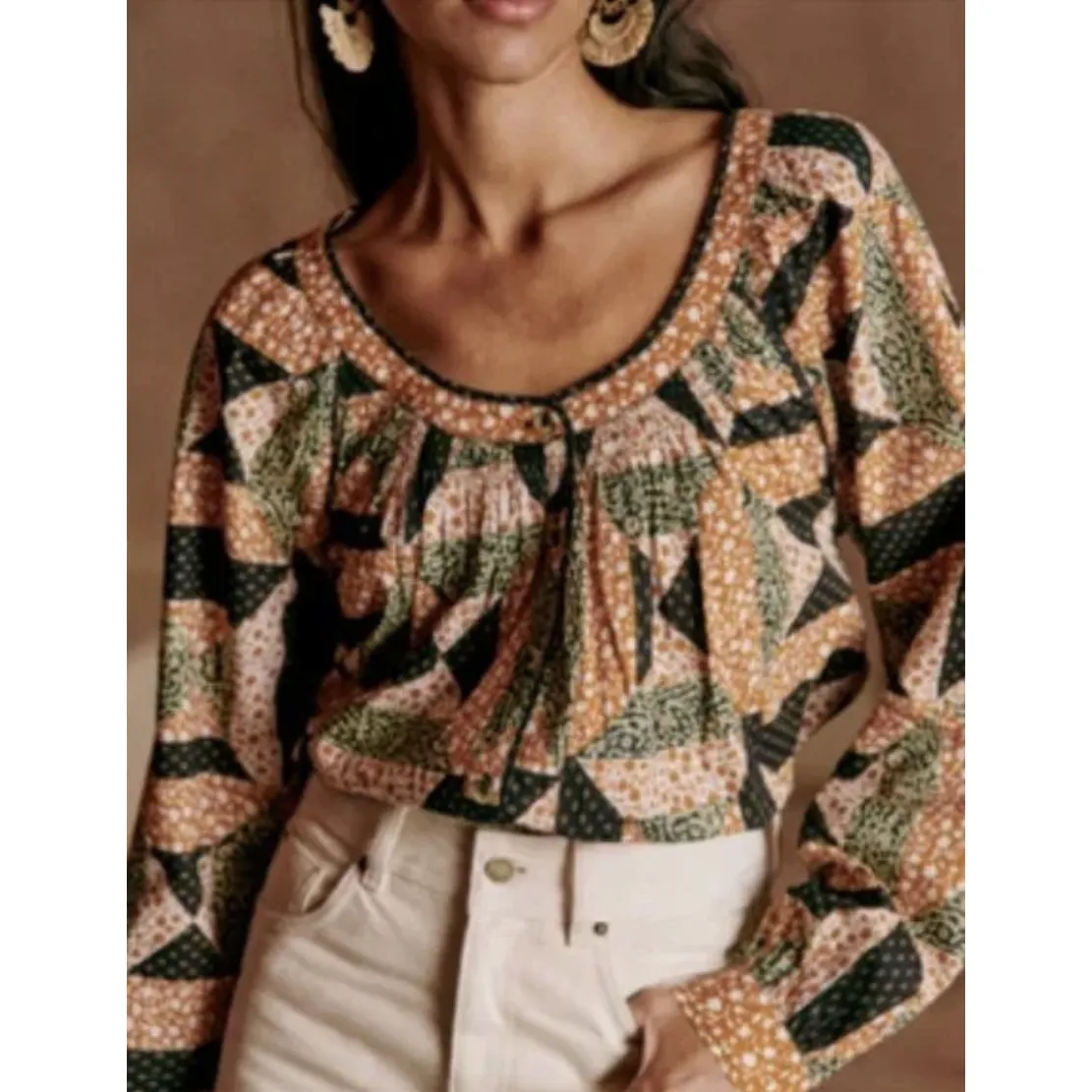 Sezane Oana Shirt in Graphic Patchwork - Image 2