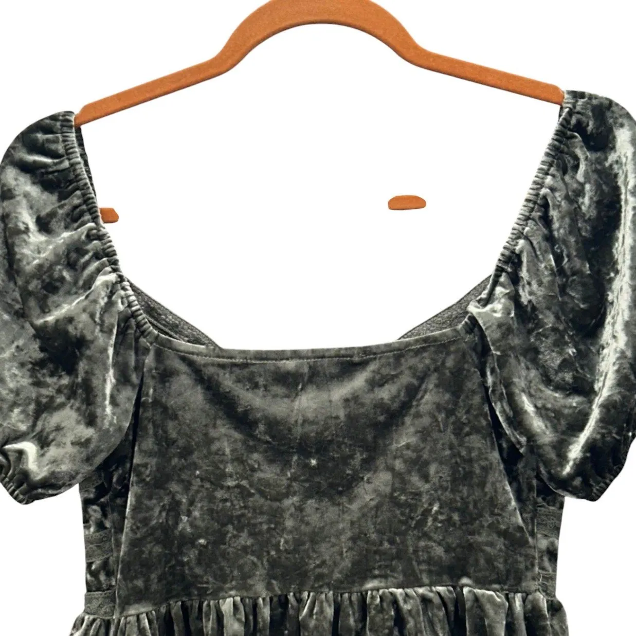 Milkmaid Top M Goblincore Green Velour Peplum Y2K Fairy Romantic Bohemian‎ - Image 4