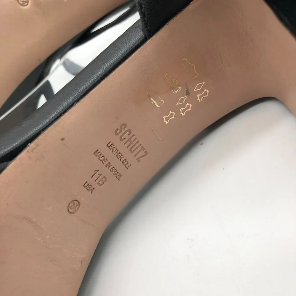 Schutz  Kelsie Platform Sandal Leather Strappy Block Heel Black 11 - Image 6