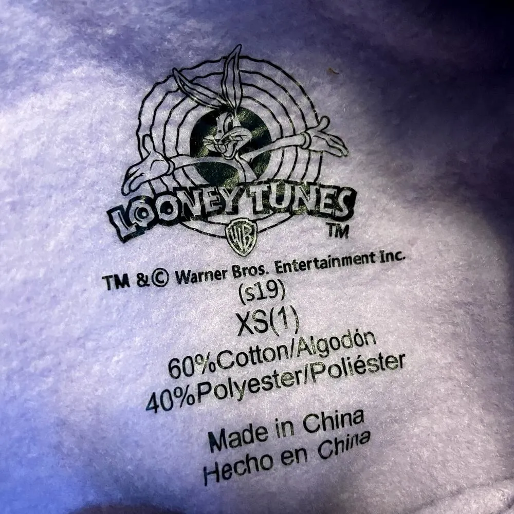 Looney Tunes Sweatshirt Drawstring Hoodie Bugs Bunny Daffy Duck Purple XS - Image 2