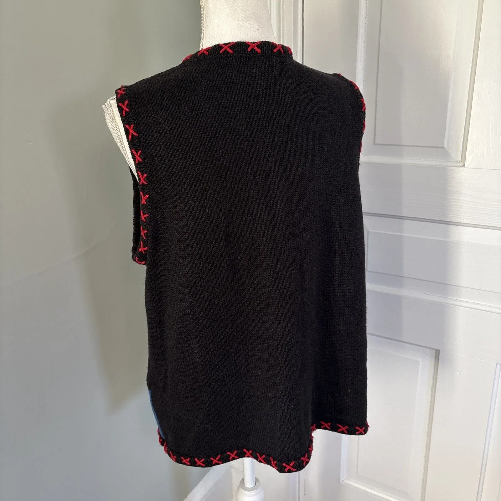 Vintage Basic Editions Sweater Vest Ugly Christmas Large Patchwork Holiday 90s - Image 3