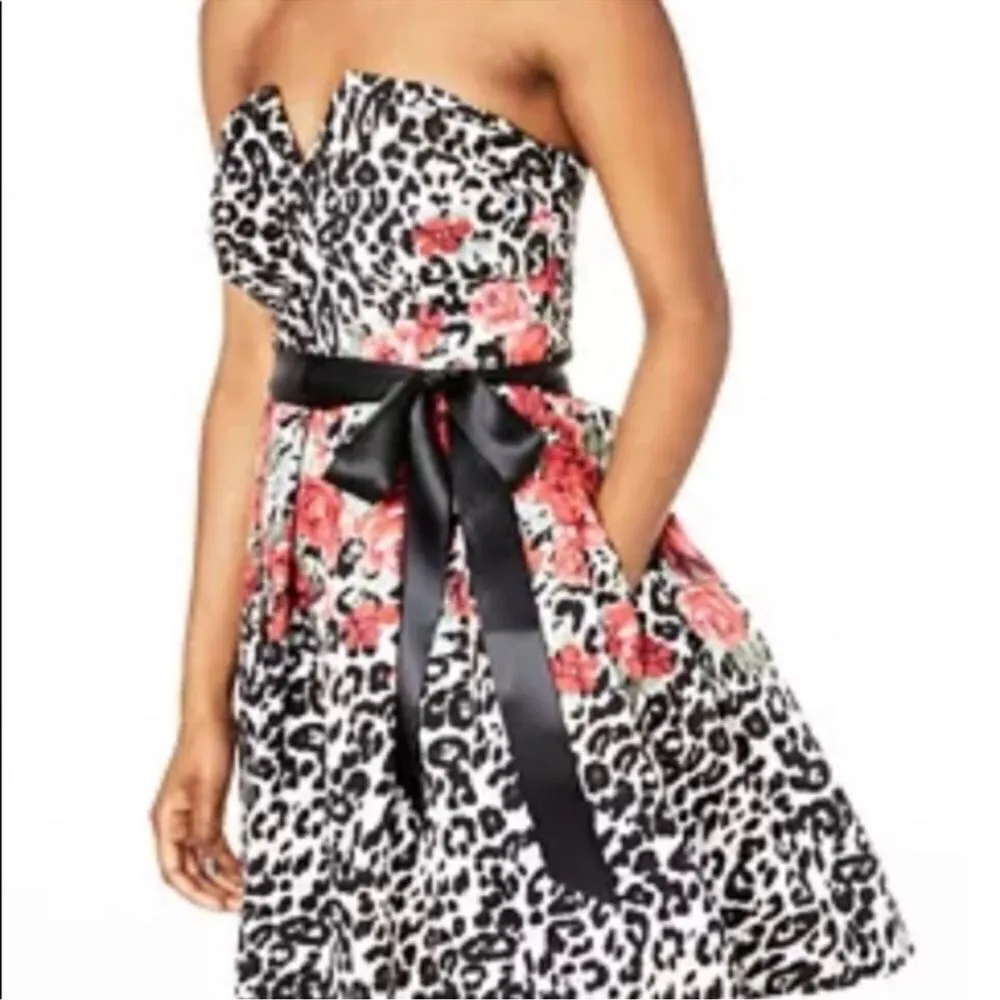 Teeze Me Strapless Animal Print with Red Roses Party Dress, Size 3/4, NWT C27 - Image 3