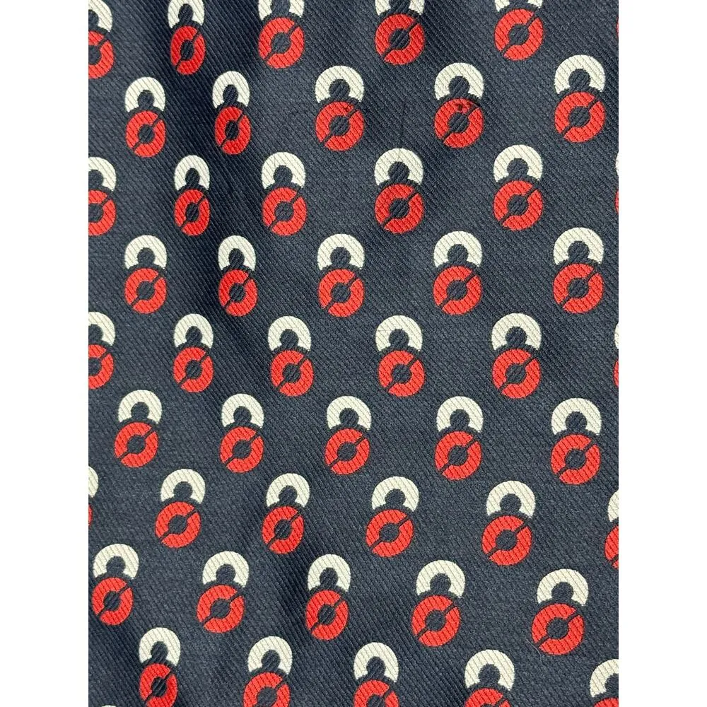 Vintage Navy collarless blazer with red & white print button closing size 10 Blue - Image 10