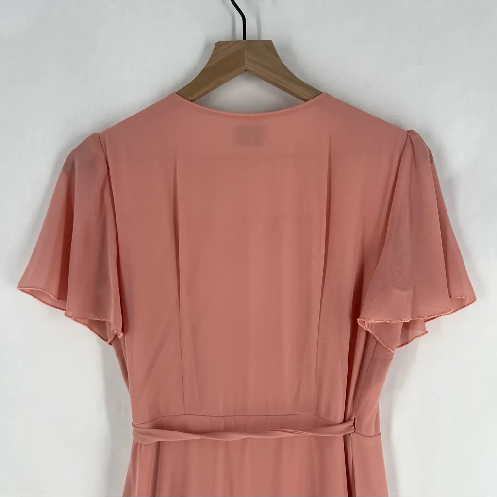 Show Me Your MuMu Pink Crepe Chiffon Flutter Sleeve V-Neck‎ Wrap Maxi Dress S - Image 8