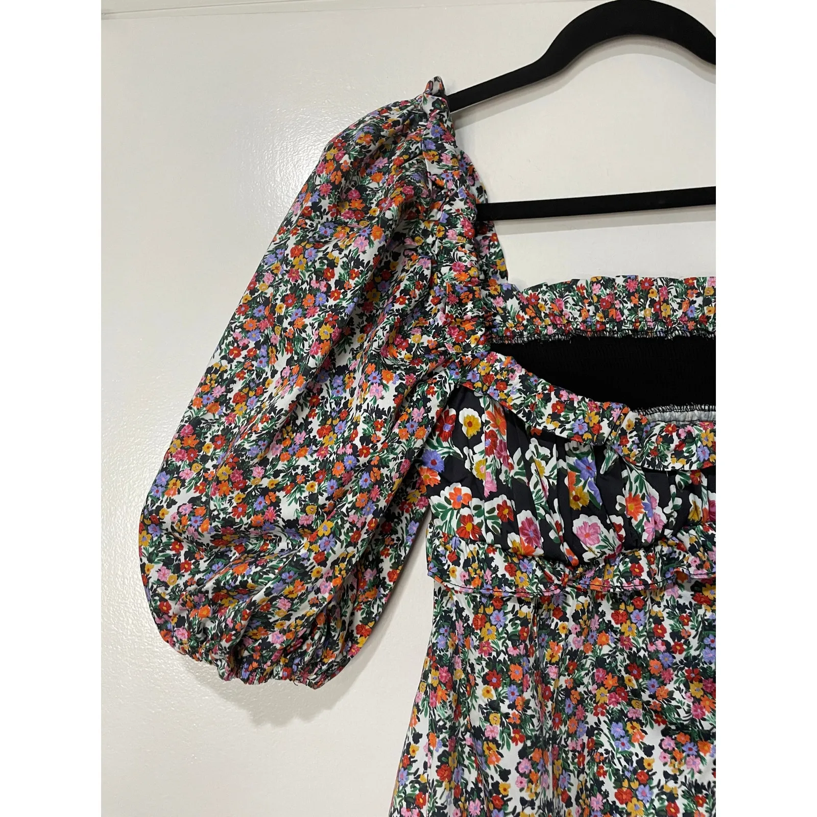 For Love & Lemons Hudson Mini Dress Black Floral Size Medium NWT Stretchy Back - Image 3