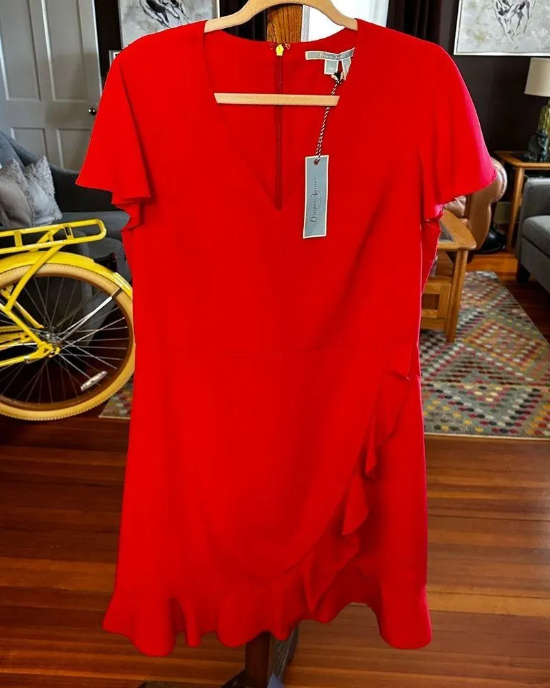 Lipstick Red Solid Flutter Dress sz 14 - Image 4