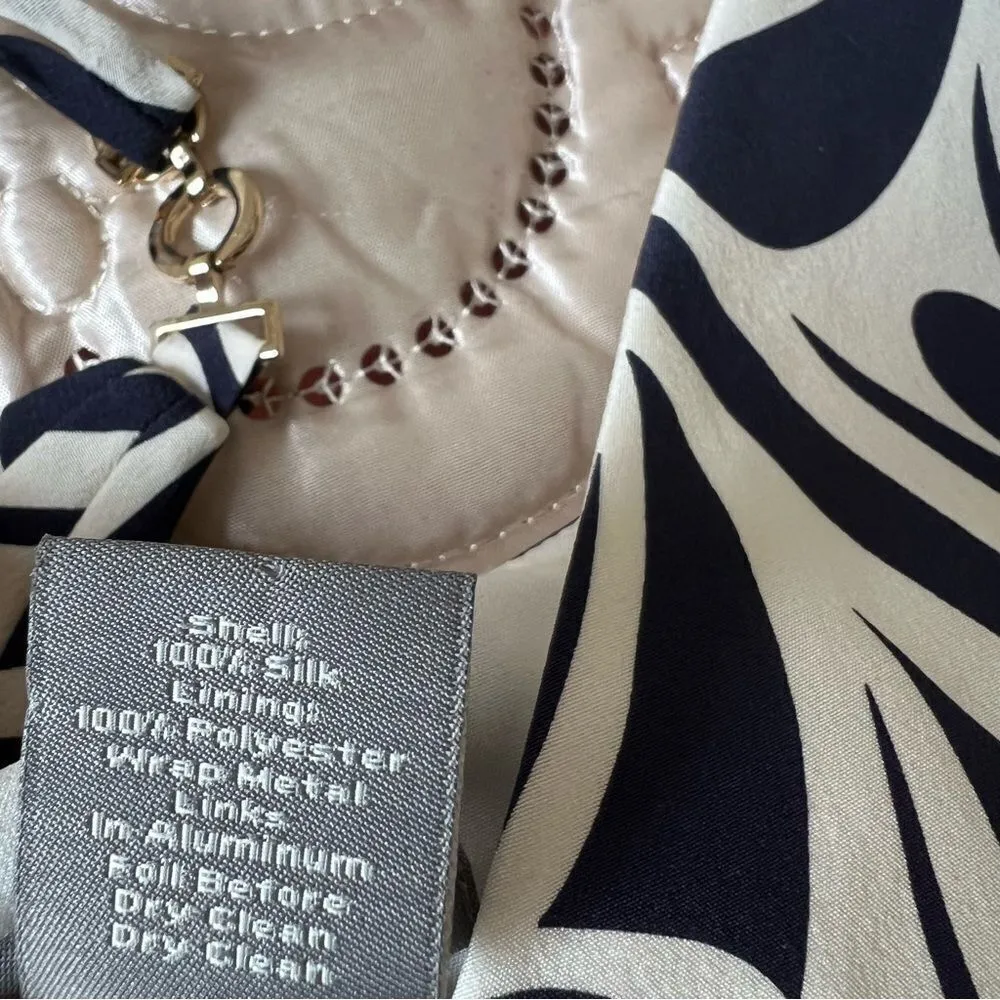 Ann Taylor  100% Silk Navy Blue White Abstract Spaghetti Strap Silk Dress - Image 8