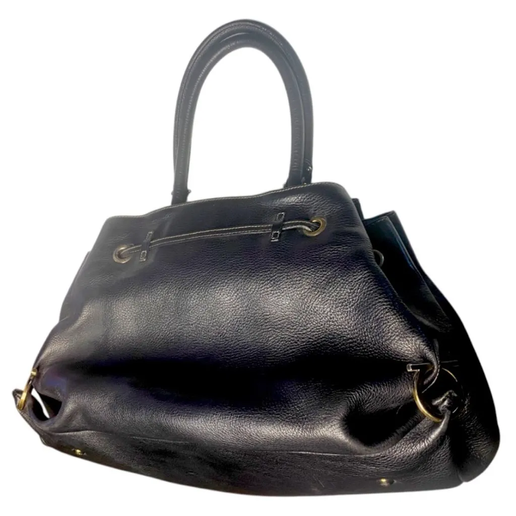 Salvatore Ferragamo Gancini Black Silver tone Hardware Leather Bag - Image 6