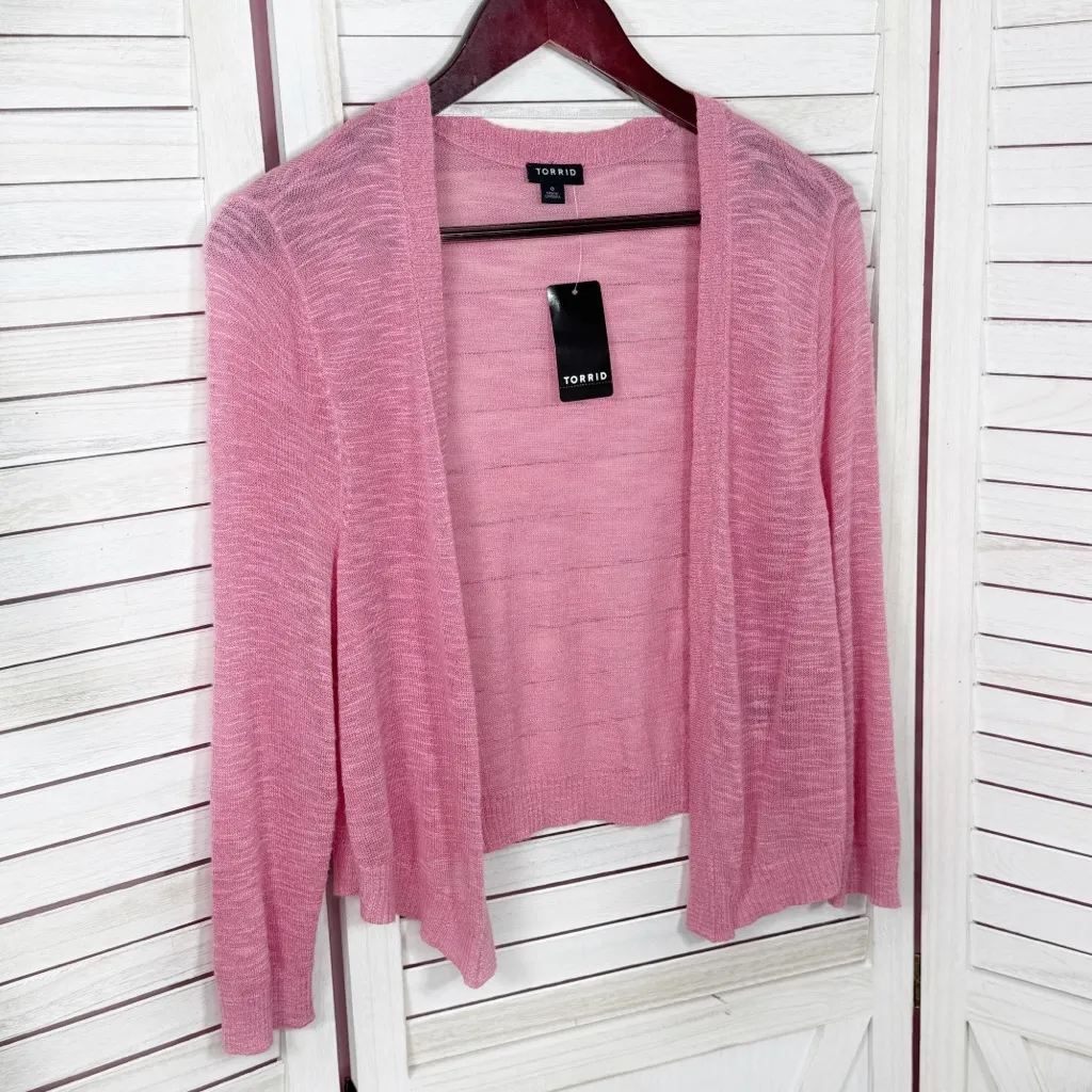 Torrid Slub Knit 3/4 Sleeve Cropped Shrug Cardigan Pink Large - Image 7