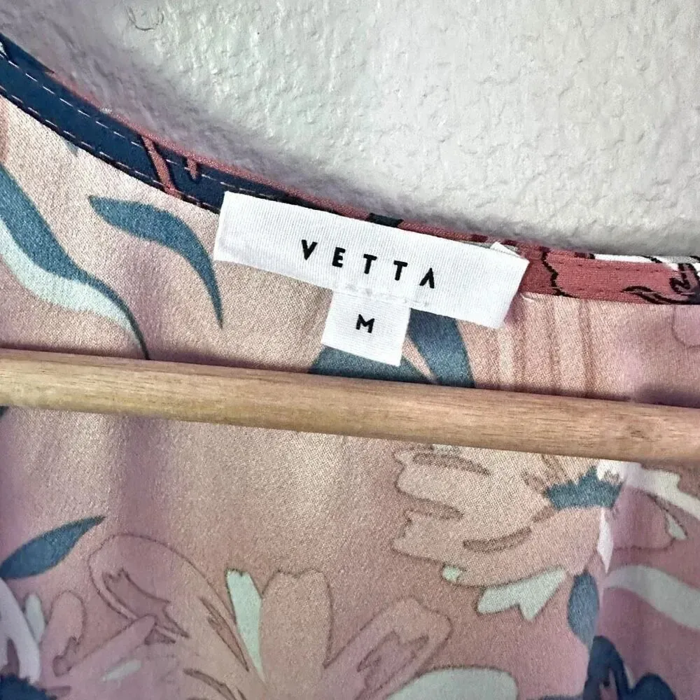 VETTA | The Convertible Wrap Tie Dress in Retro Floral Print | Size Medium Pink - Image 5