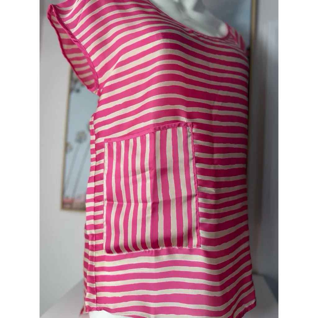 Zara Pink Cream Stripe Silky Satin Boxy Blouse Loose Fit Short Sleeve Top Small - Image 2