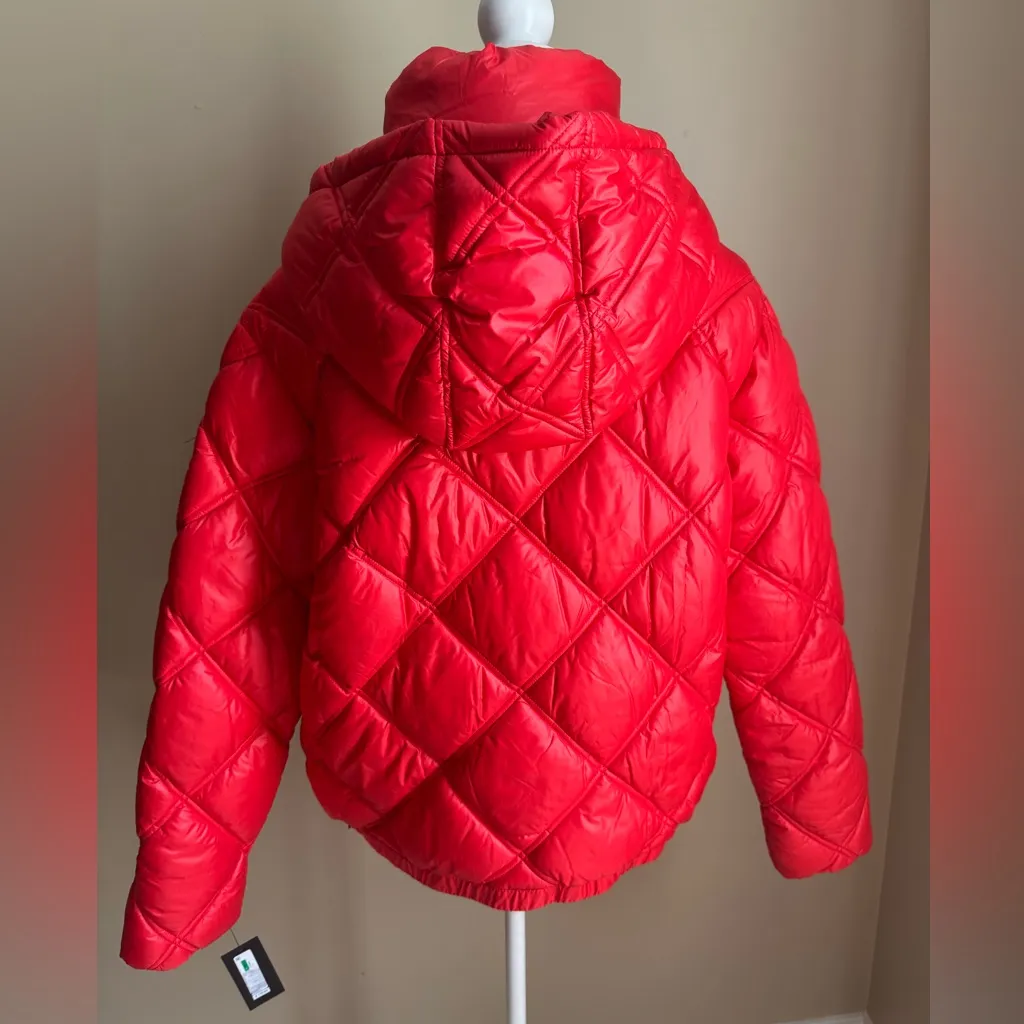Kenneth Cole Cire Short Exposed Zip Hooded Puffer Jacket in Red NWT, $175 Retail - Image 9