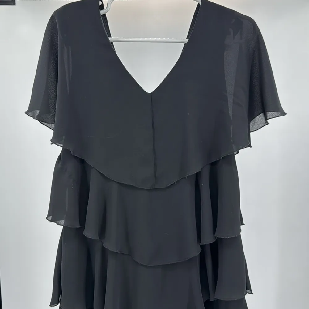 Patra vintage 12 tiered ruffle flutter sleeve black below the knee dress wedding - Image 9