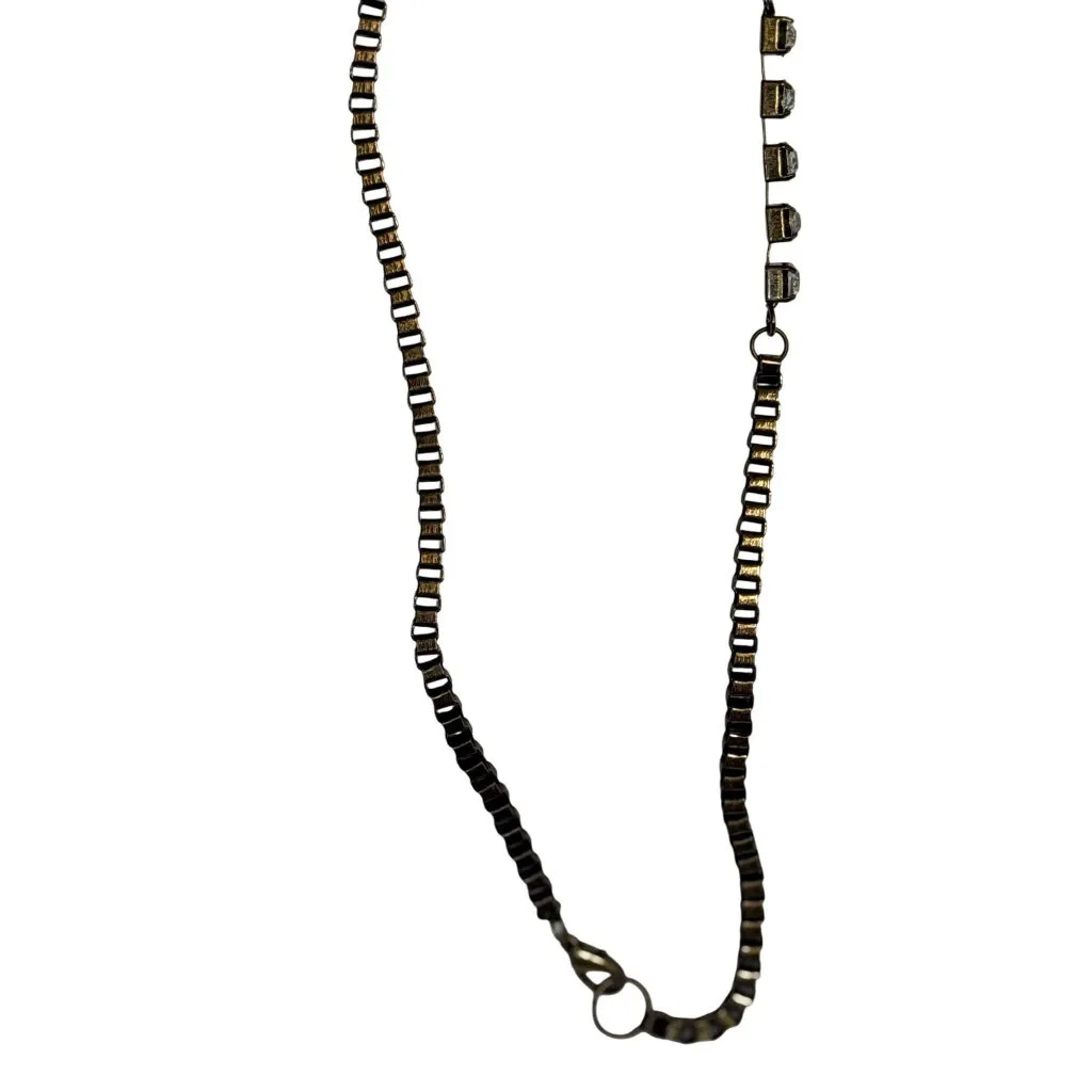 Boho Necklace Mixed Metal Cameo Locket Pearl Charm 15" Silver Brass Trendy - Image 5