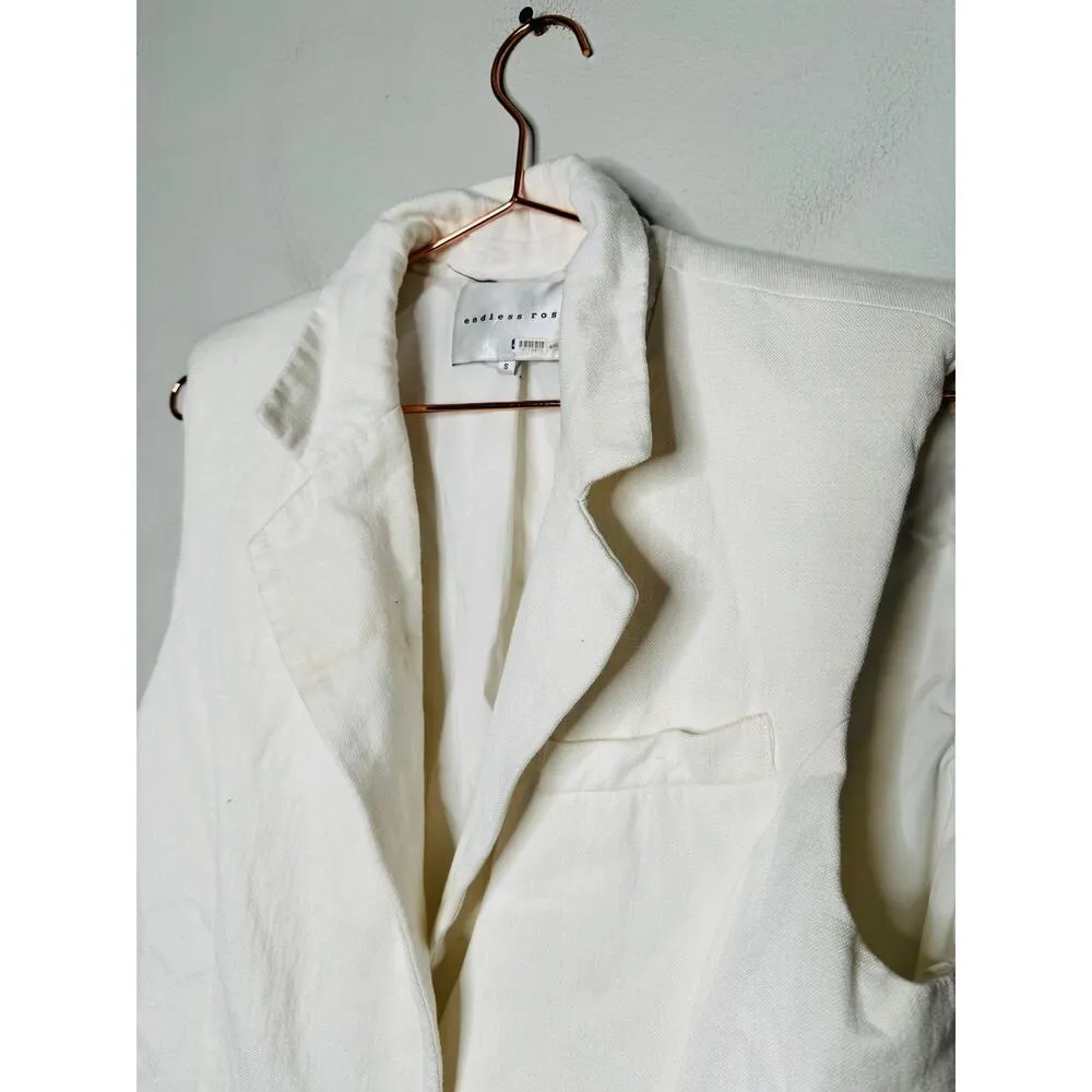 ENDLESS ROSE White Linen Blend Front Button Oversized Vest Blazer Size Small - Image 7