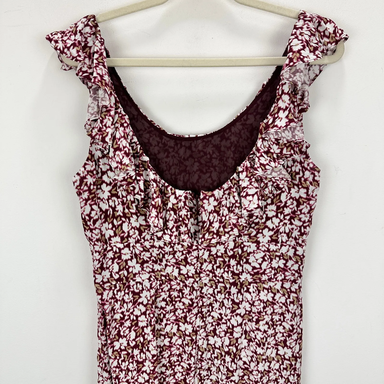 Madewell Ruffled Scoopneck Maxi Dress Emma Floral Burgundy Viscose US 8 NWT - Image 13