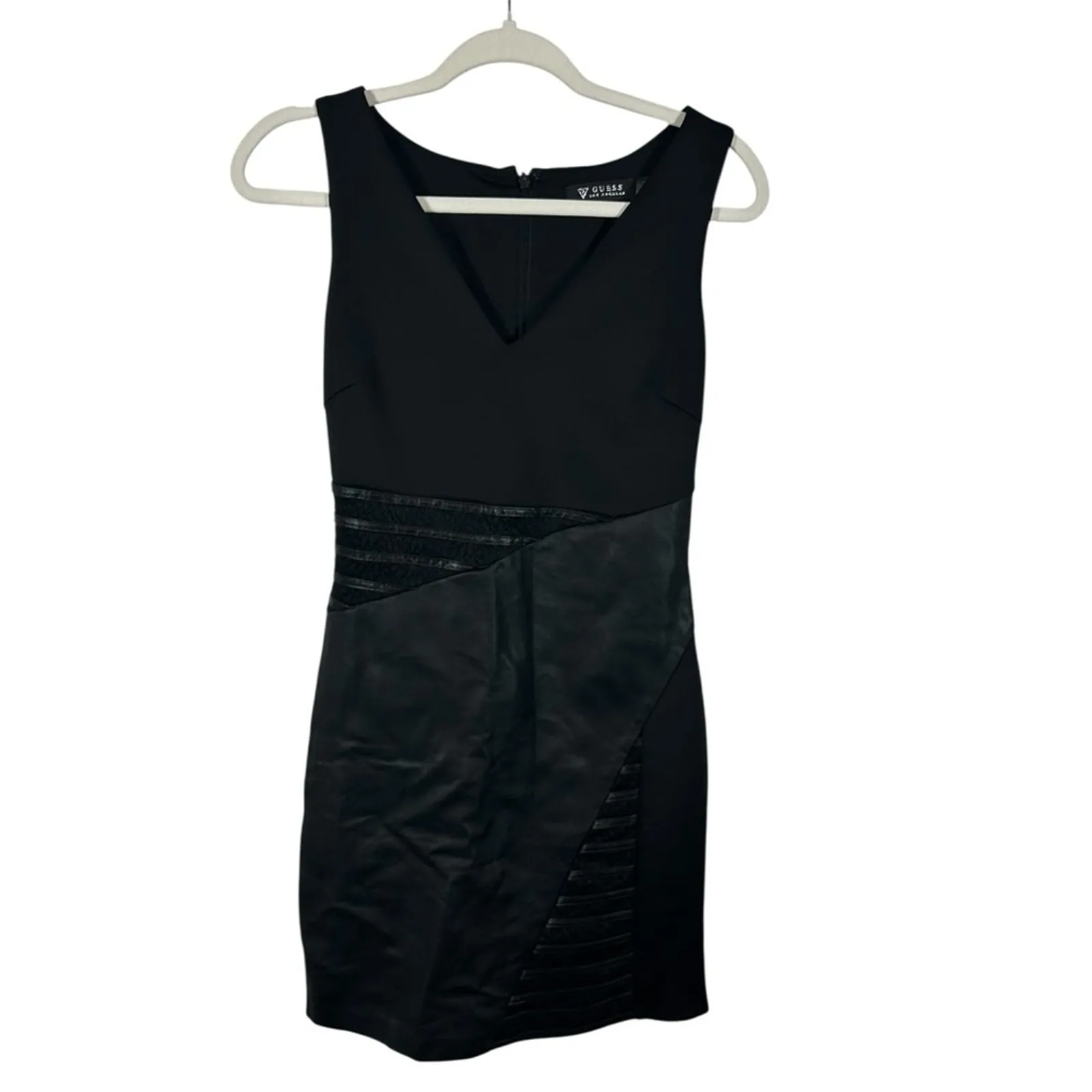 Guess Vintage Black Pleather Mini Dress Size 2 Sleeveless Faux Leather Party - Image 2