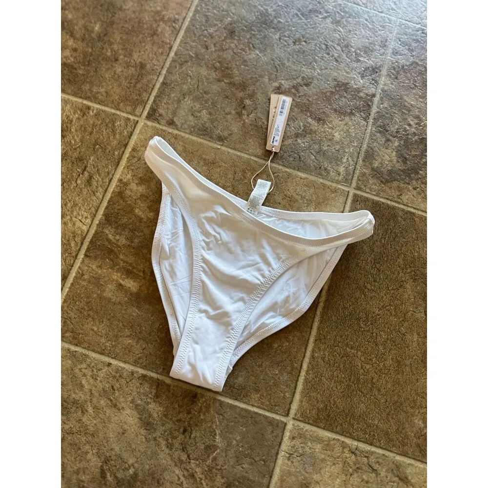 Skims Signature Swim Mid Coverage Bikini Bottom Snow XS - Image 4