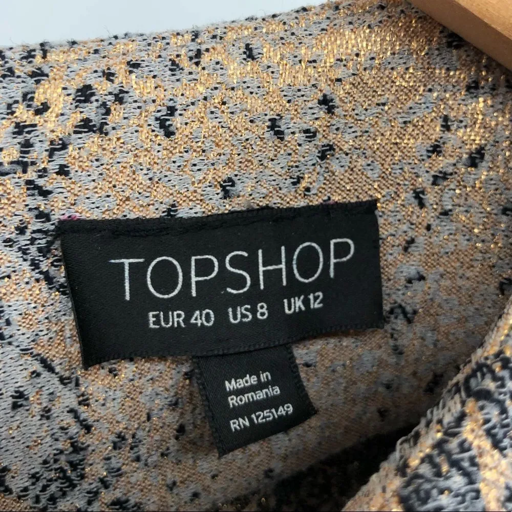 Topshop Tan Grey Snakeskin Print Mini Dress Metallic Gold Snake Minidress sz 8 - Image 11