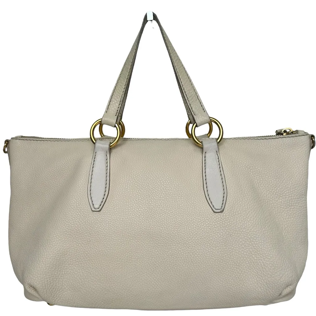 Miu Miu Pebbled Leather Crossbody Shoulder Hand Bag Satchel East West Off White - Image 8