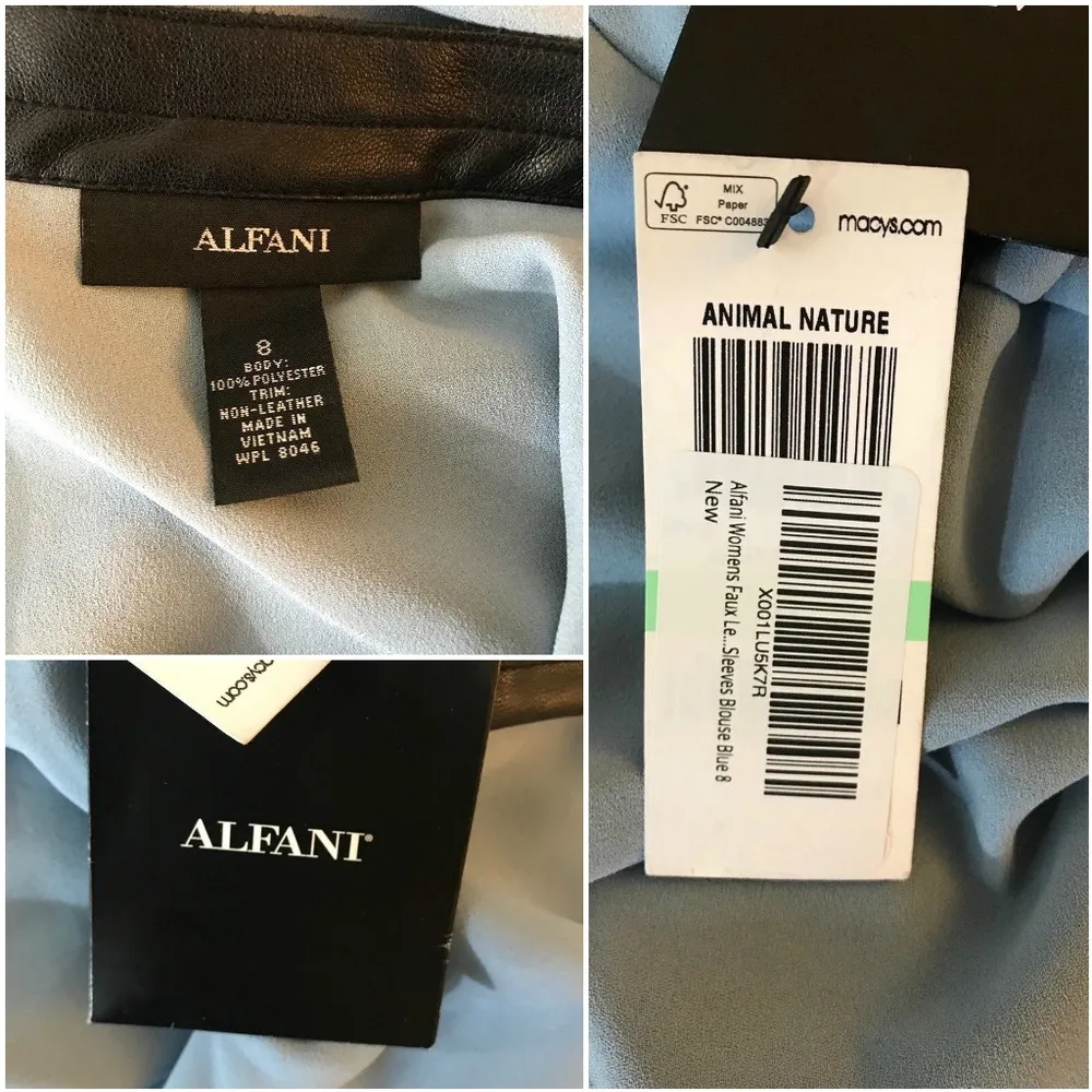 Alfani Womens Faux Leather Trim Blouse Button Down - Image 6