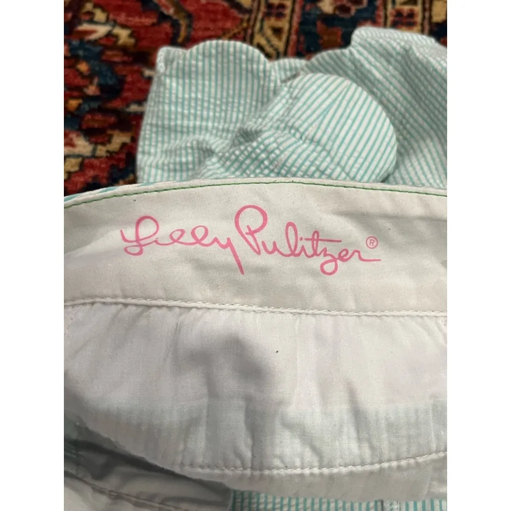 Lilly Pulitzer Buttercup Scallop Blue White Stripe Seersucker Shorts Size 0 - Image 7