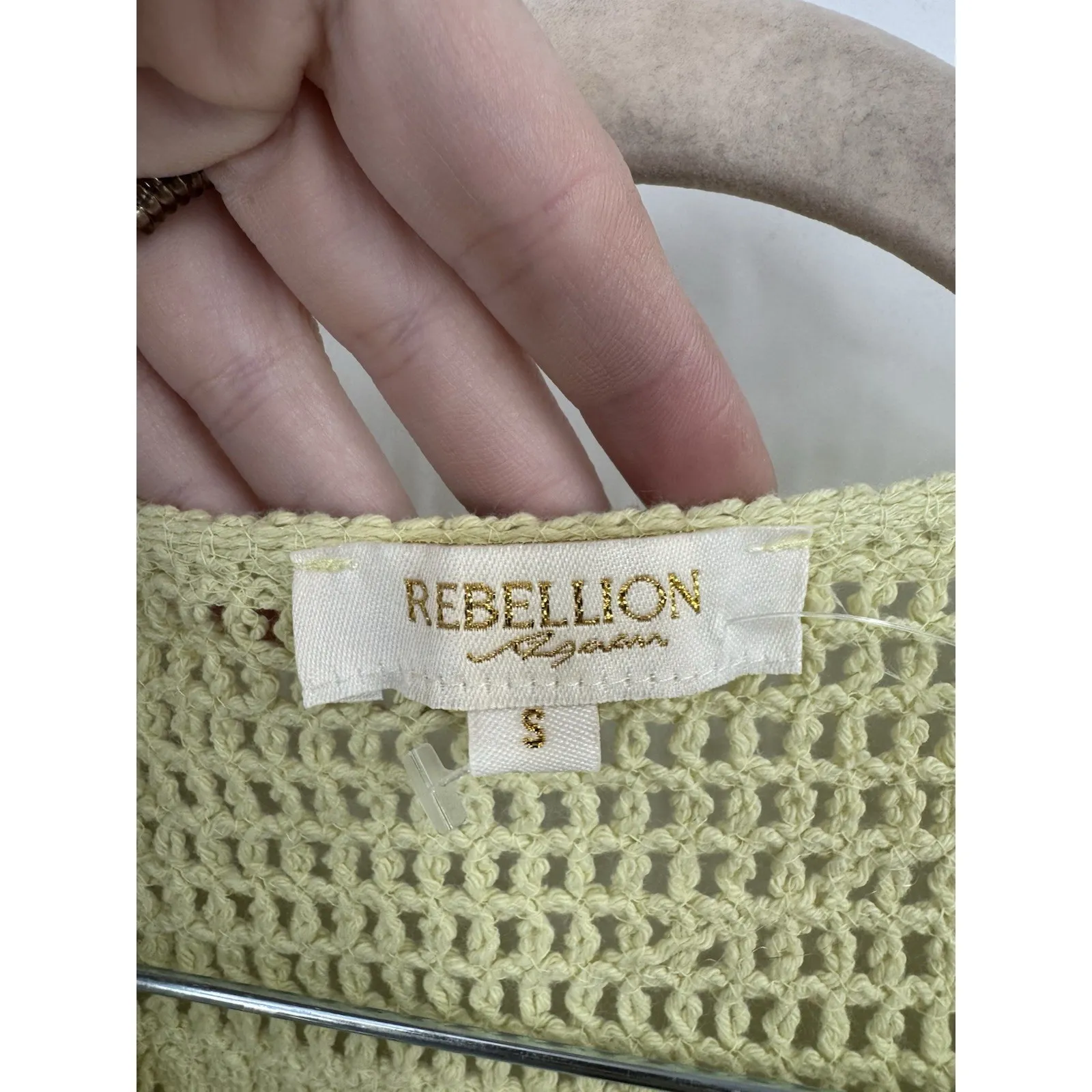 Rebellion Open Knit Button Crop Top Women S Yellow Y2K Retro Coquette Whimsical - Image 3