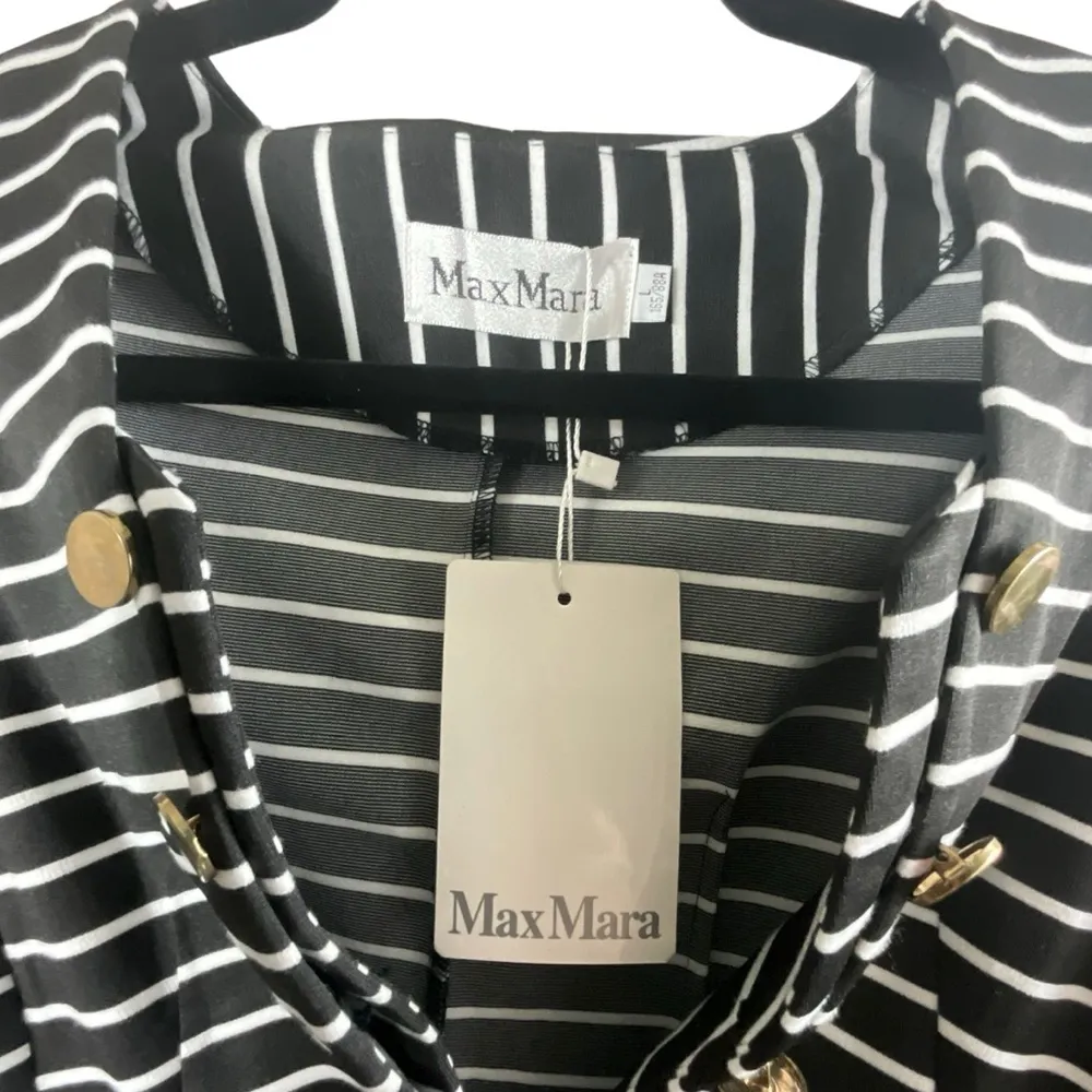 Max Mara Black White Striped Pleated Peplum Blazer - Image 14