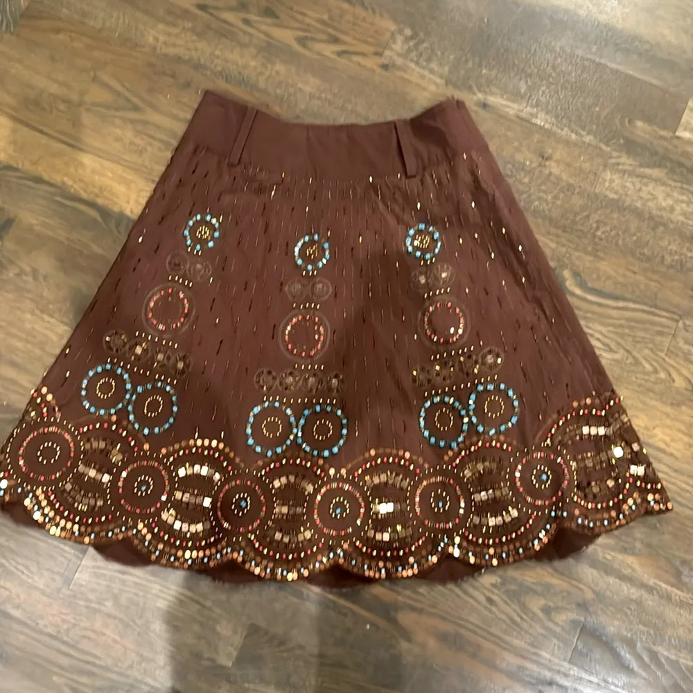 Basi and Maude embroidered embellished beaded brown western skirt size 6 - Image 3