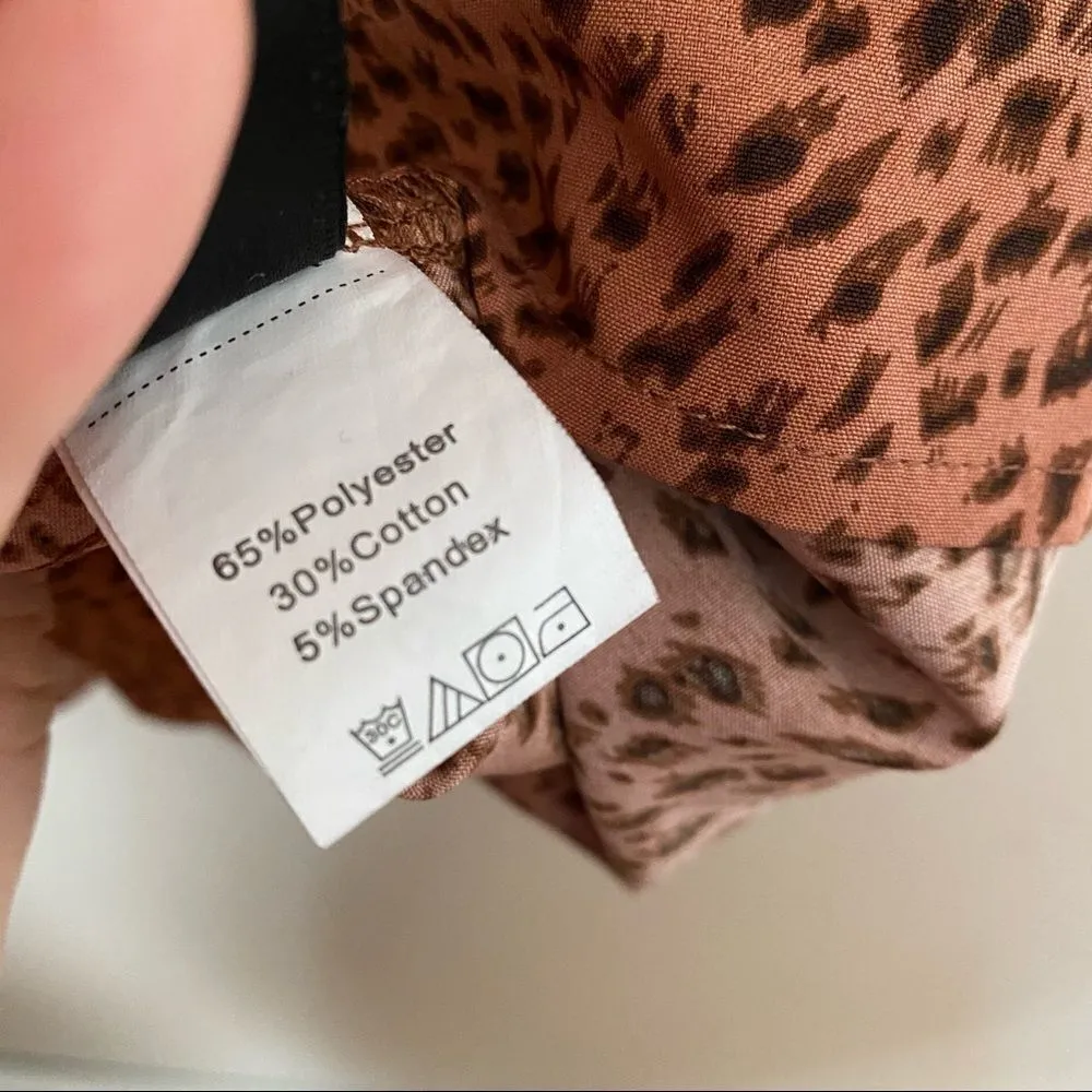 SHEIN Blouse Top Short Sleeve Ruffle Animal Print Business Casual Neutral Trendy - Image 7