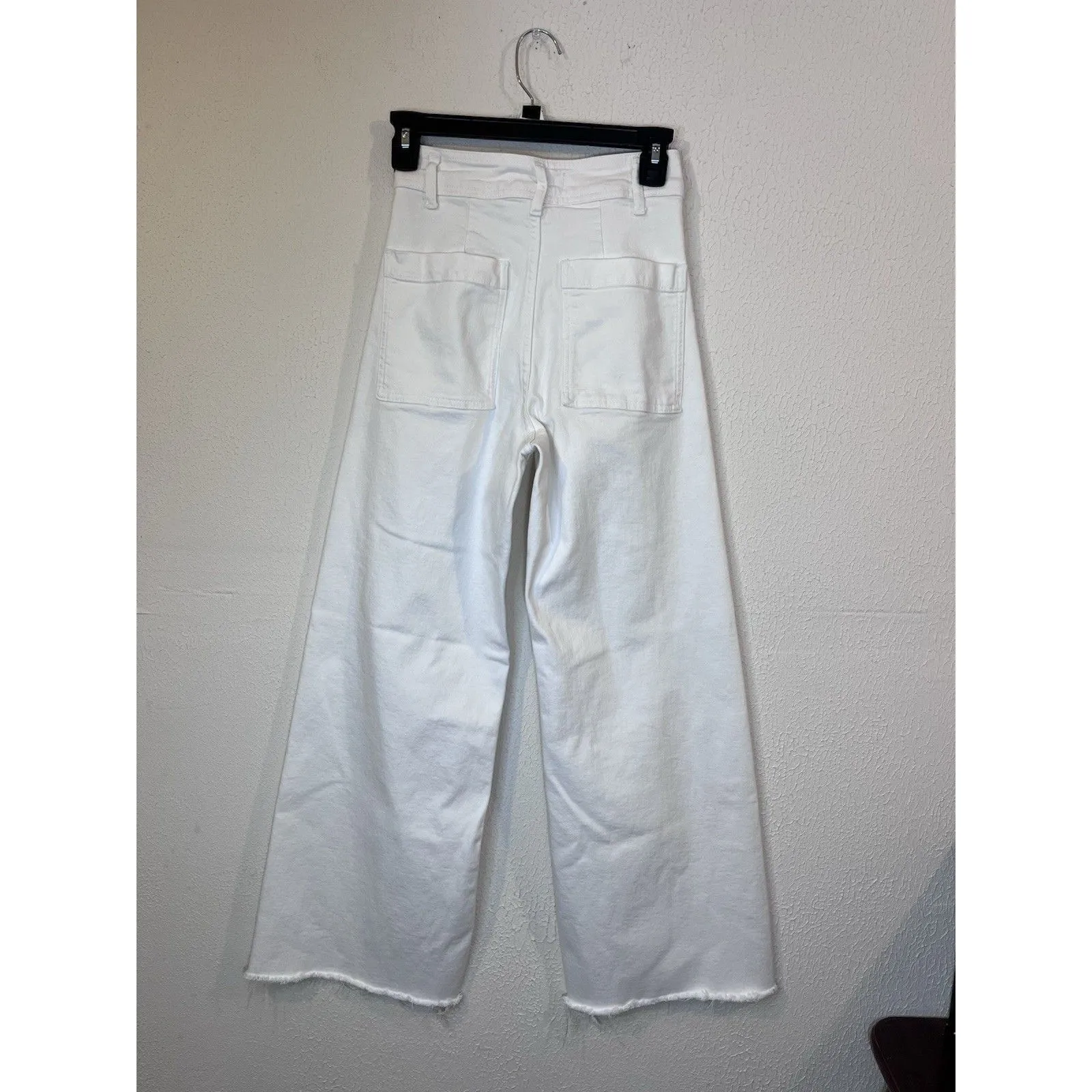 Zara Jeans Womens 2 White The Marine Straight Wide Leg Frayed Hem High Rise - Image 2