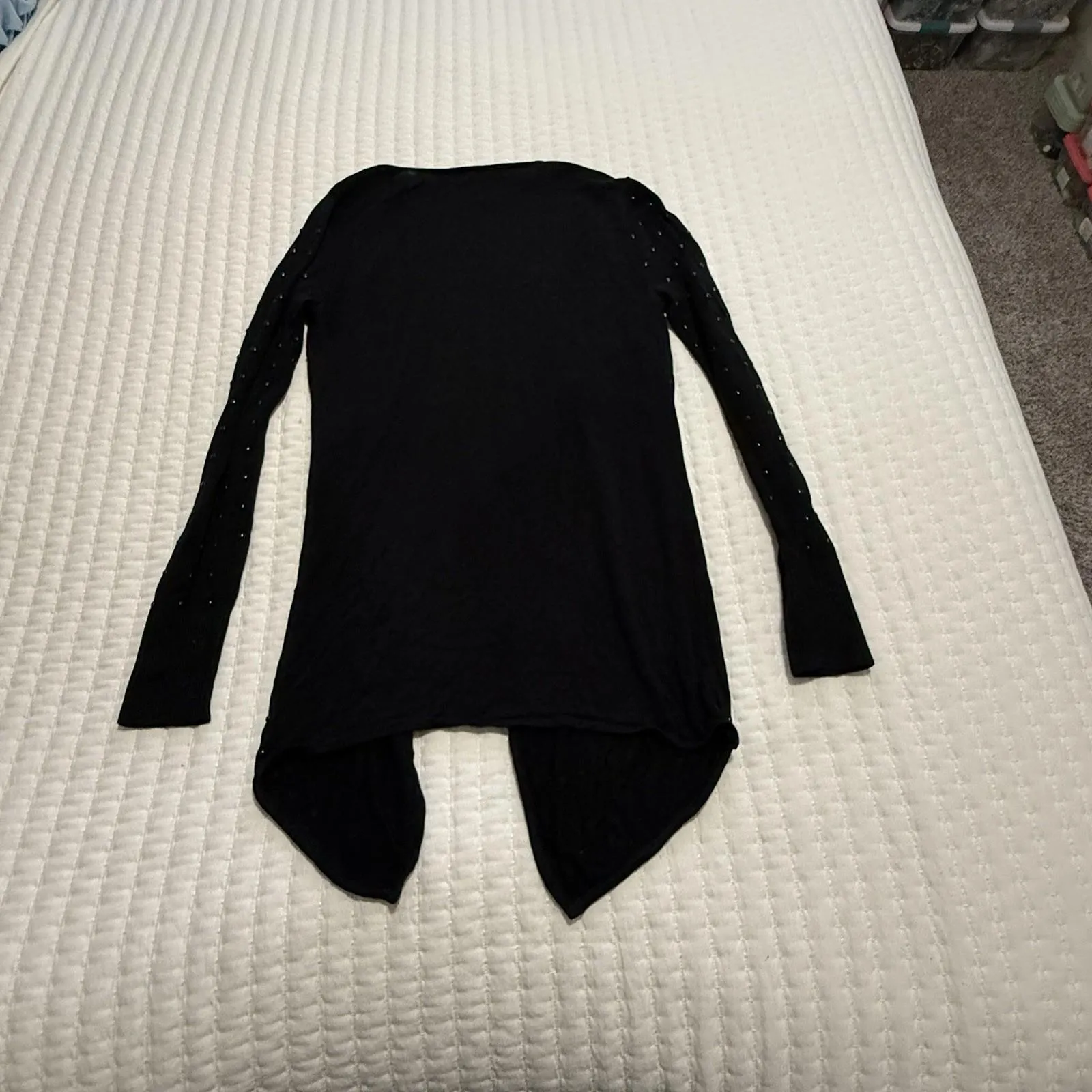 Cache Black Open Front Studded Draped Cardigan Long Sleeve Sz M Medium Rayon - Image 9