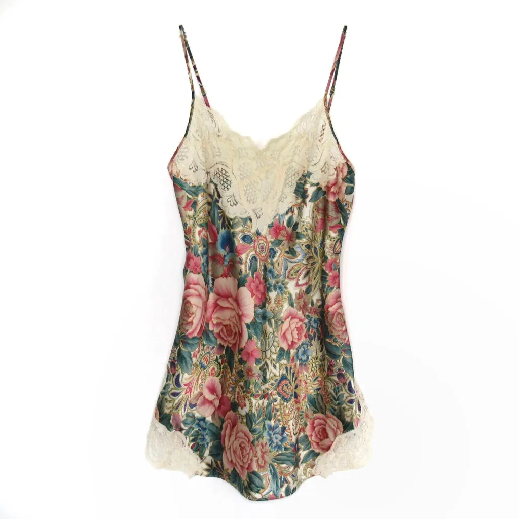 VICTORIA’S SECRET Vintage Gold Label Floral Satin Lace Chemise Womens Size Small - Image 2
