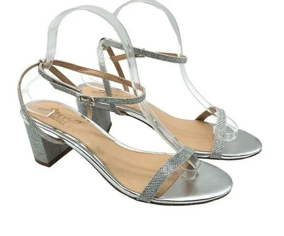 Badgley Mischka Jewel Danni Silver Glitter Block Heel Sandals Size 8 - Image 1