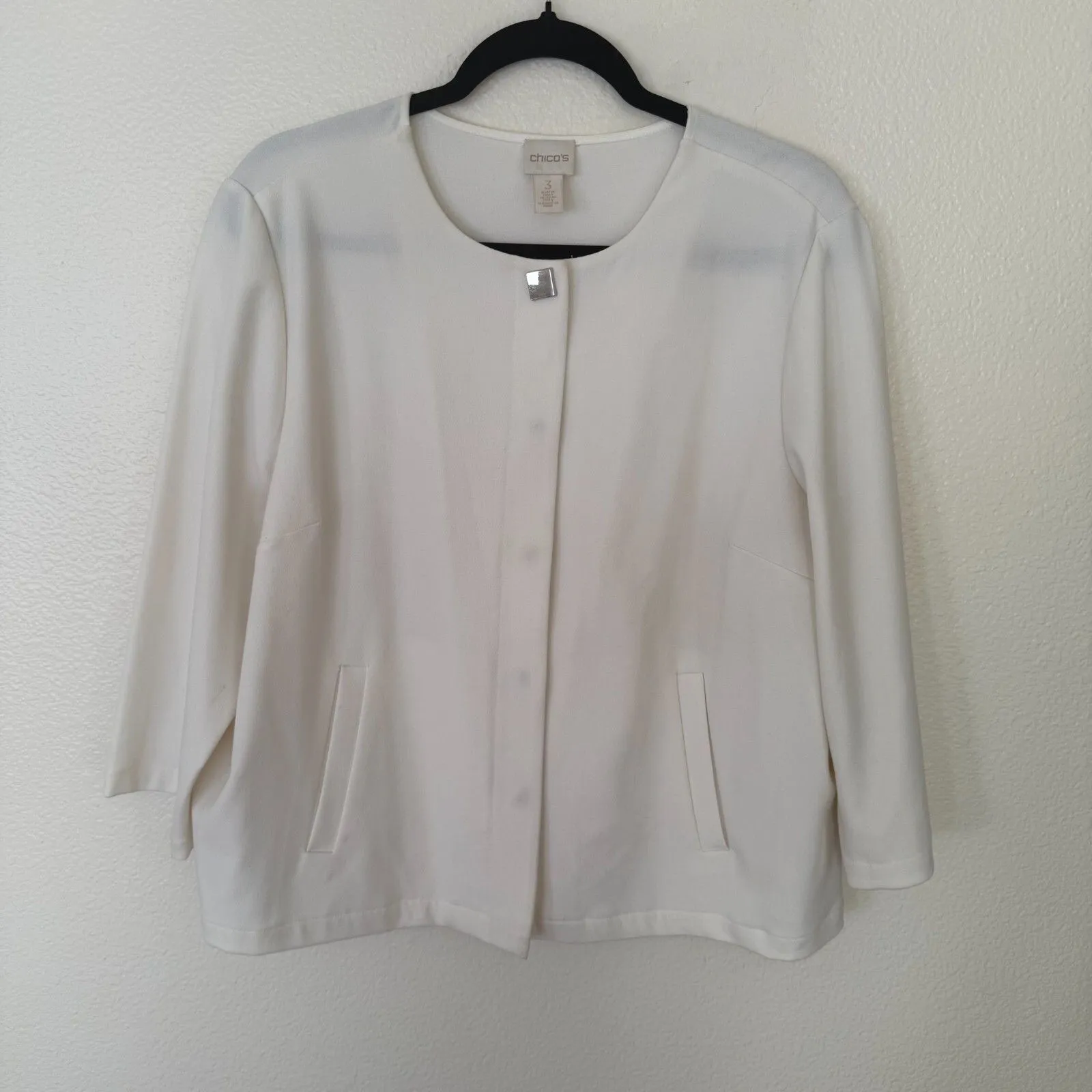 Chico's‎ Blazer Square-Cut Crepe Jacket Size 3/XL Ivory Career Office Business - Image 2