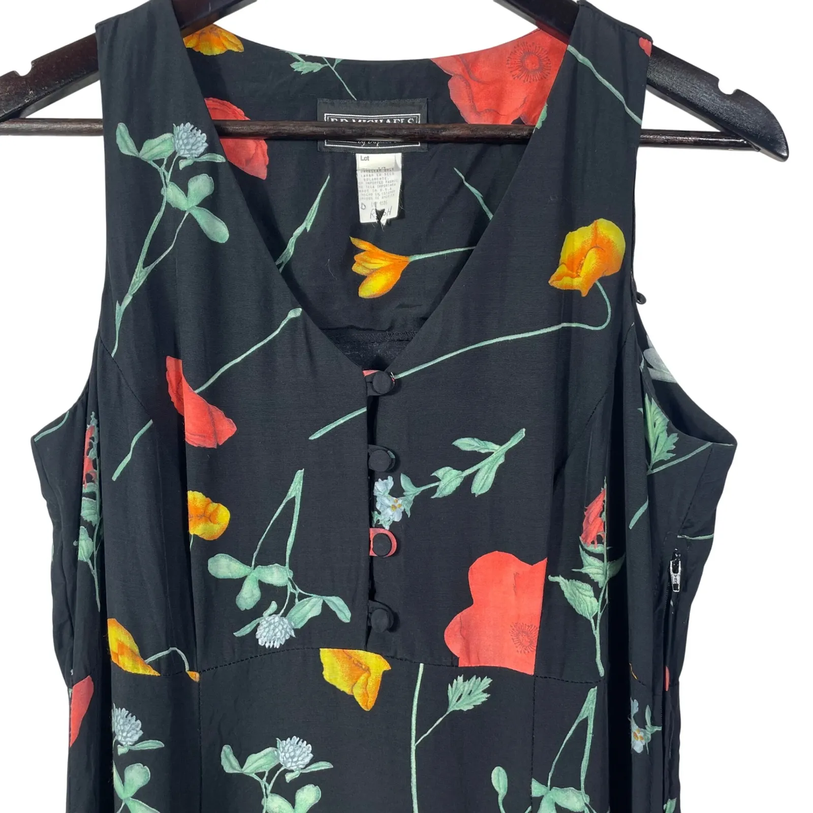 Vintage E.D. Michaels Petite by Dolphin Tandor Maxi Dress Black Floral USA Sz 10 - Image 2