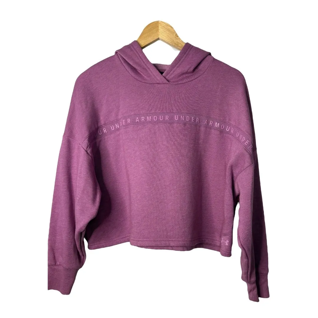 Under‎ Armour Hoodie Cropped Pullover Sweatshirt Top Purple Women Size Small - Image 3