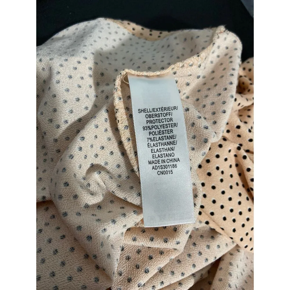 Adrianna Papell Puff Sleeve Top Womens M Black Polka Dot Ruffle Pleat Stretch - Image 10