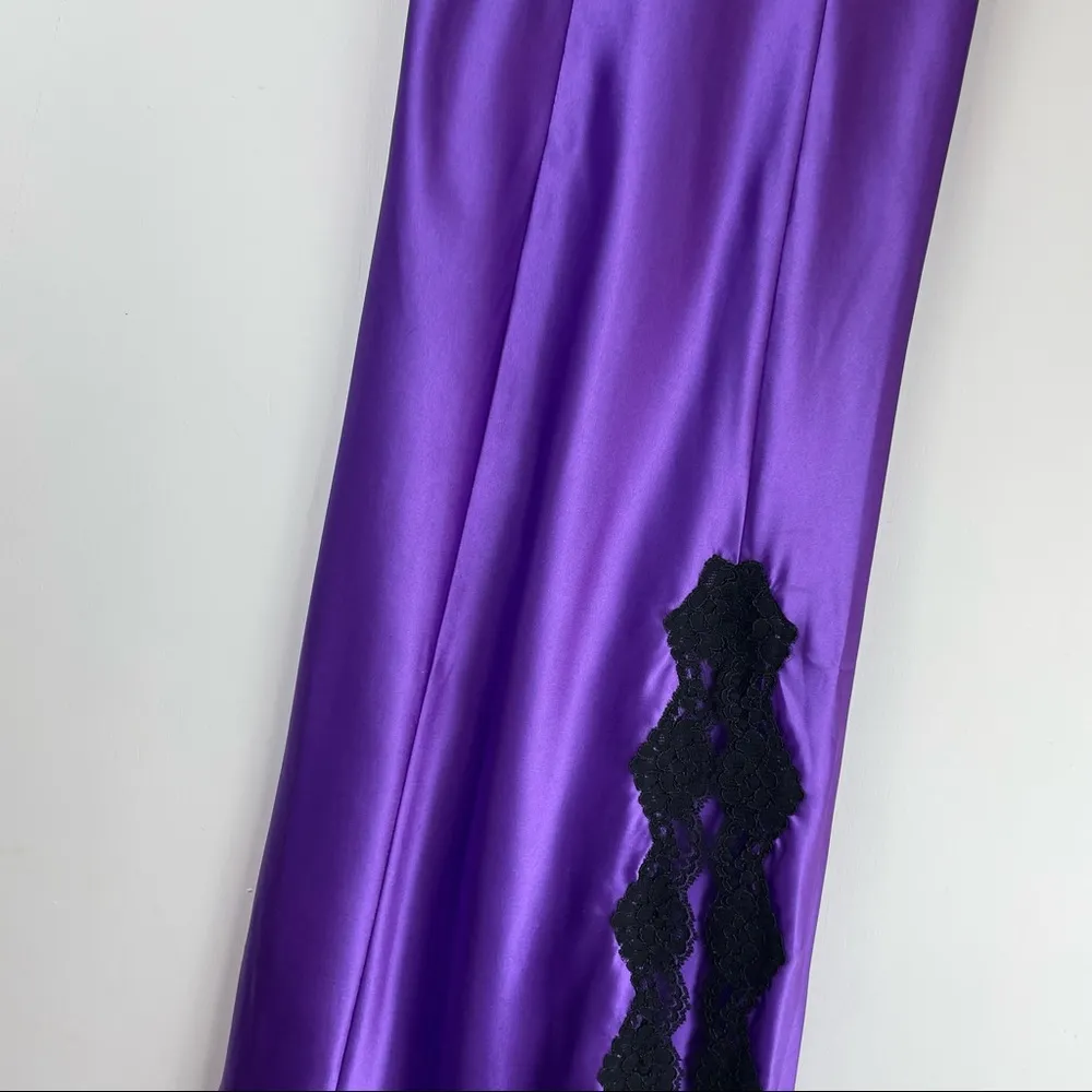 Vintage 90s Victoria’s Secret Purple Satin Lace Midi Slip Dress Slit Sz XS Y2K - Image 6