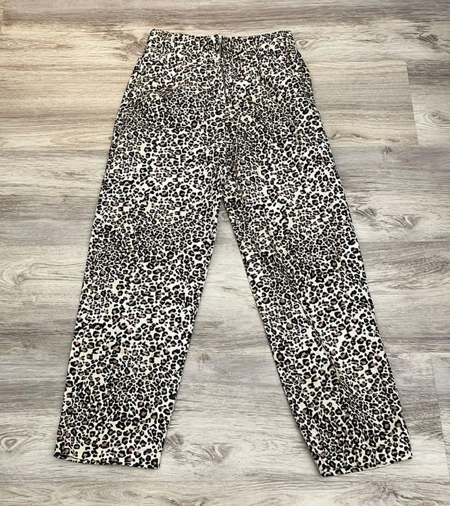 Leopard Print Elastic Waist Zip Front Straight Leg Pants XS - Image 3