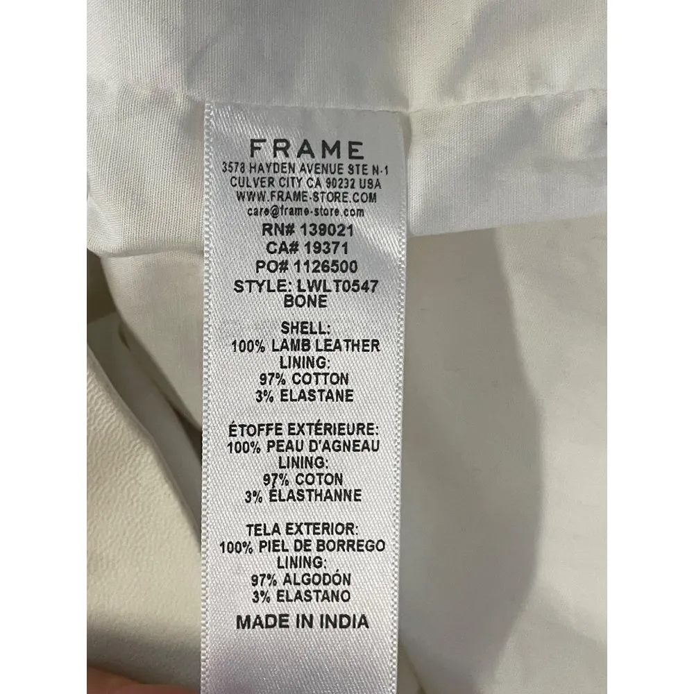 FRAME Denim Nina Puff Sleeve Leather Mini Dress Bone Womens Size Large - Image 9