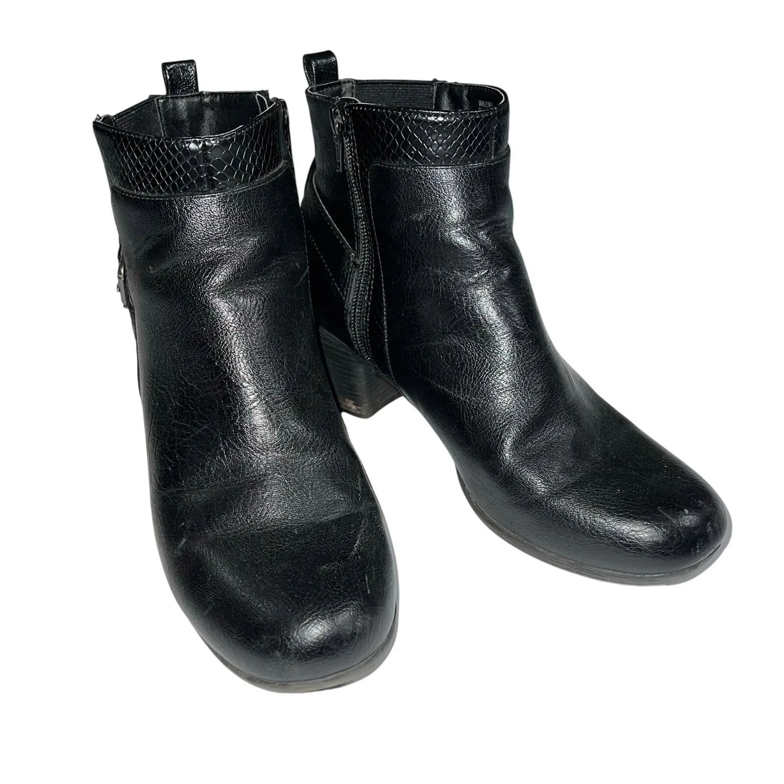 Croft and Barrow Womens Ankle Boots Faux Leather Black Block High Heel Size 8 - Image 2