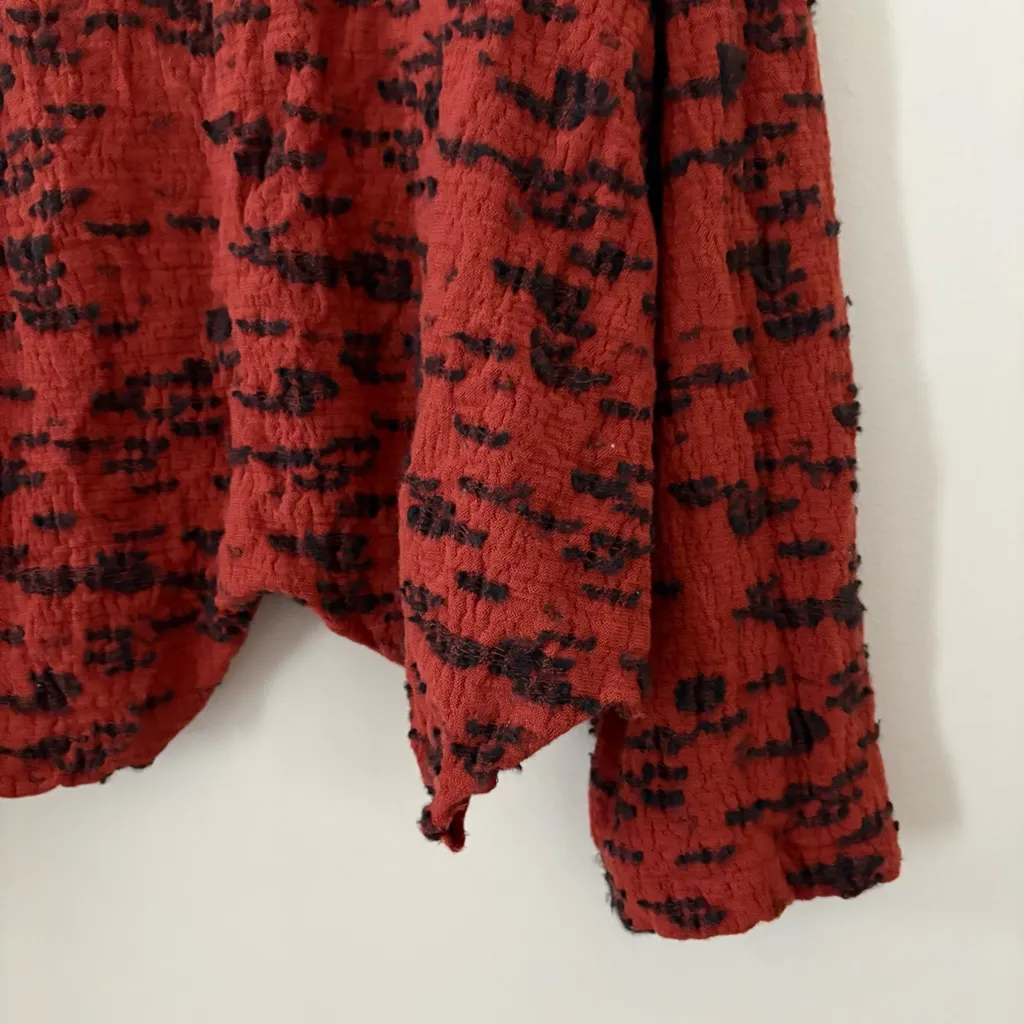 ONA New York Tokyo 100% Wool Textured Mock Neck Sweater Red Black Art Knit L Size L - Image 5