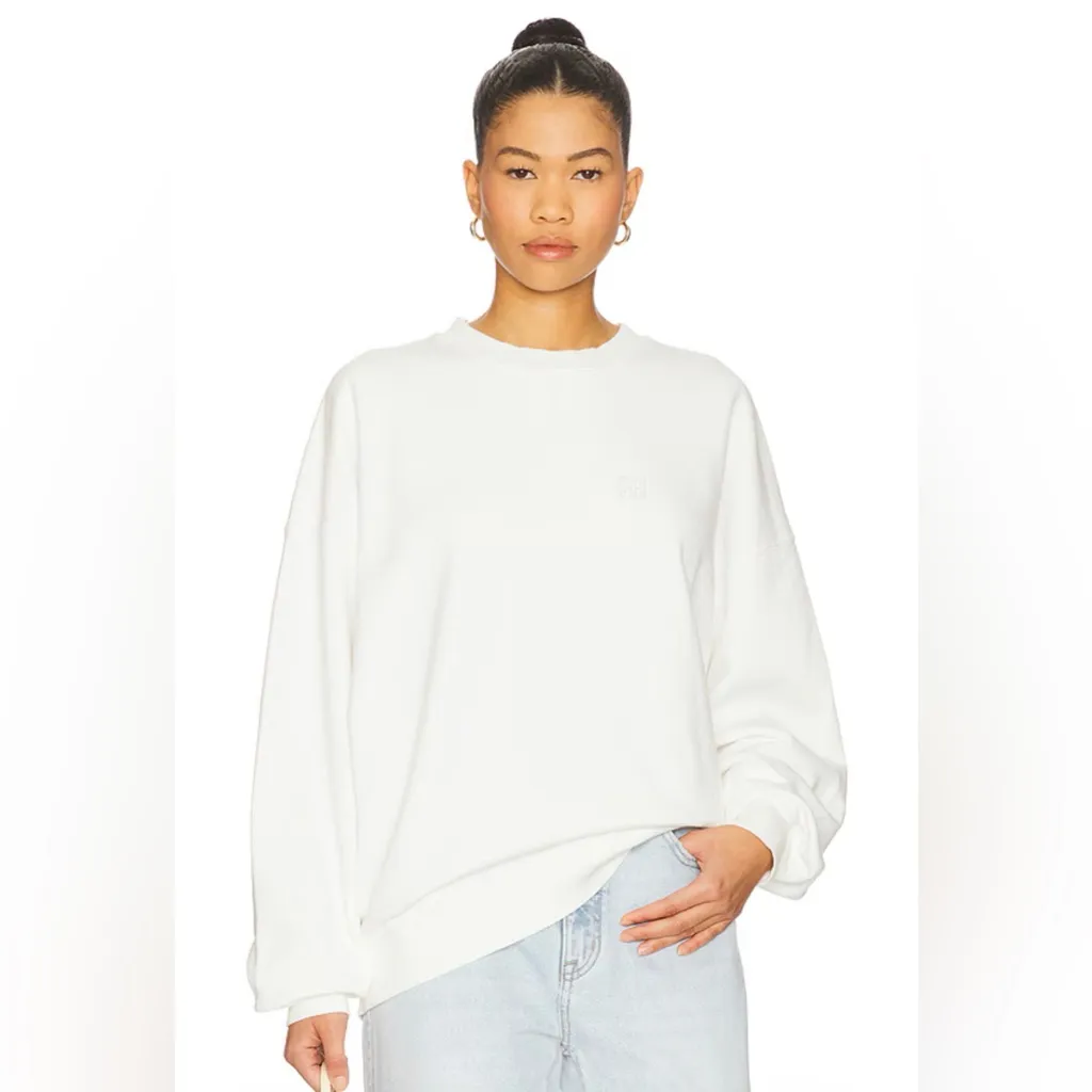 NWT anine bing Miles Sweatshirt Framed Monogram in Off White size small - Image 2