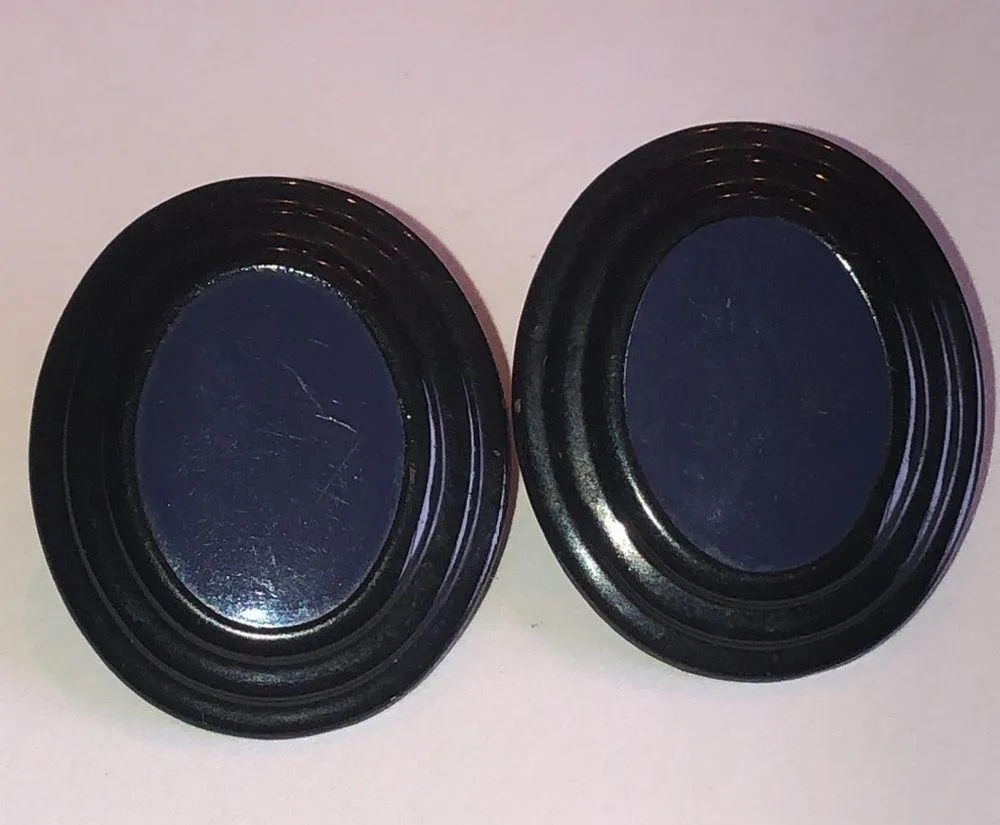 Black Purple Enamel Metal Oval Vintage Retro Boho Earrings - Image 3