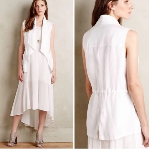 Anthropologie Sanctuary White Linen Blend Open Front Vest - Image 2
